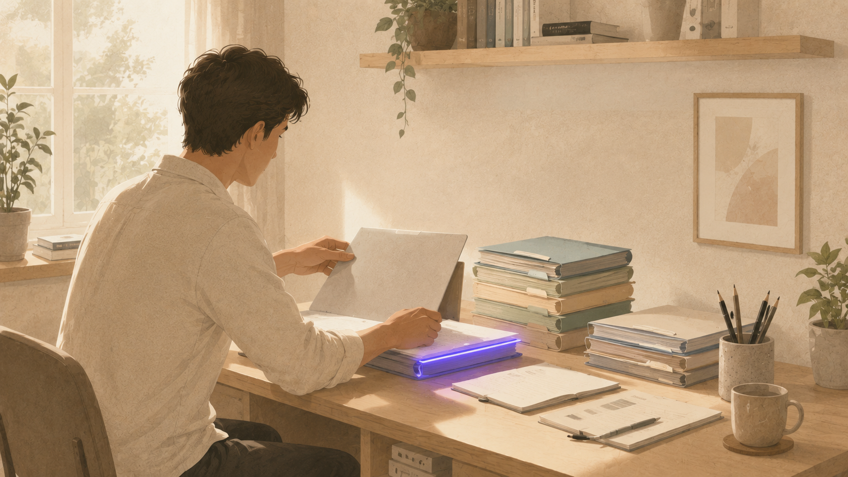 Carpetas organizadas sobre un escritorio representando la estructura del PromptBook