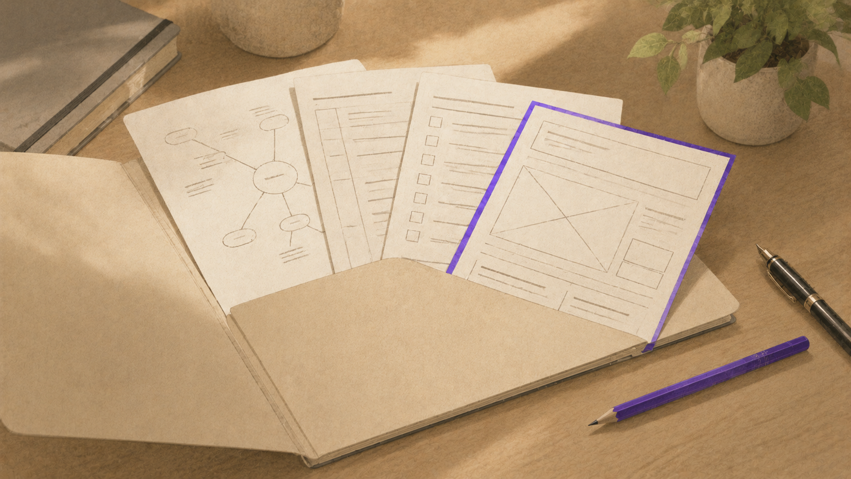 Carpeta de Frameworks con hojas representando OCRFE, plantillas, checklists y ejemplos