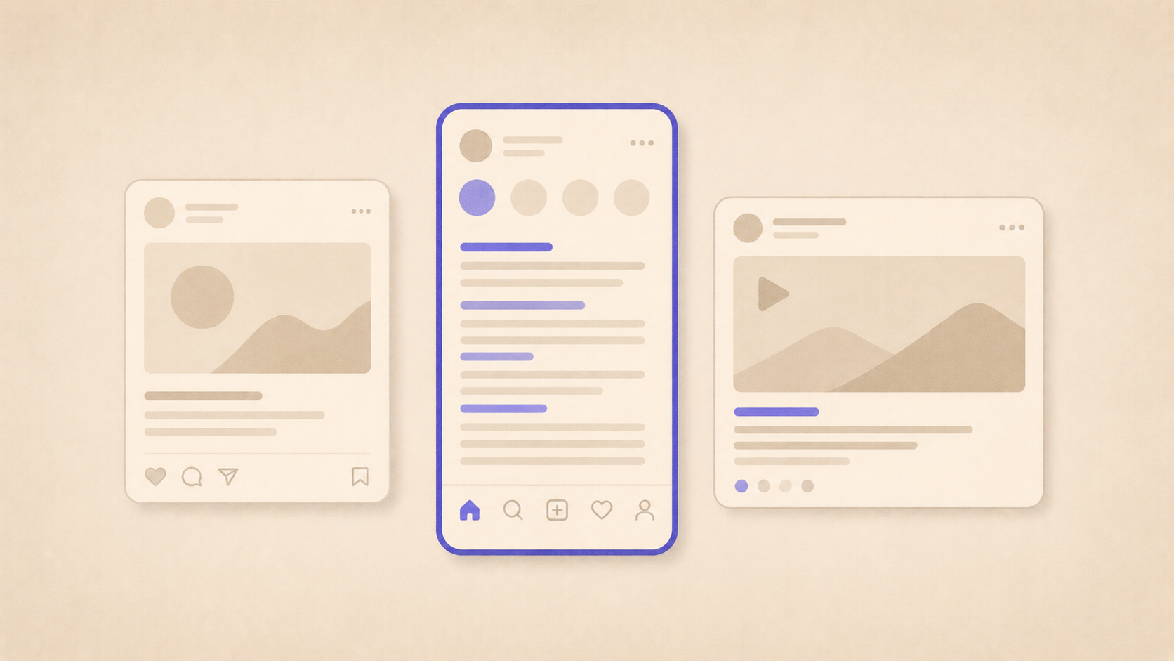 Mockup de publicaciones en redes sociales con estilos de texto distintos