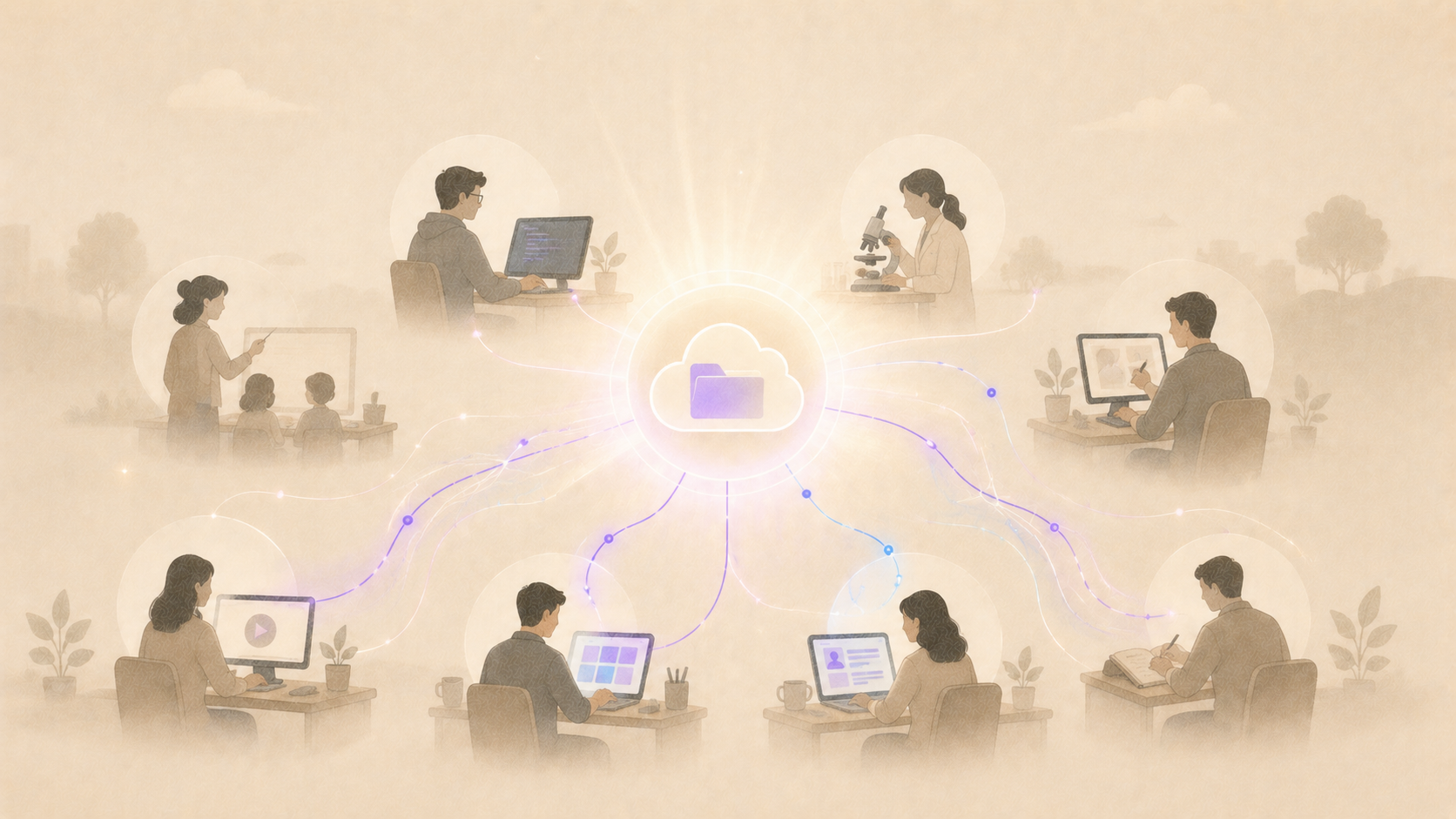 Personas de distintas profesiones colaborando a través del PromptBook